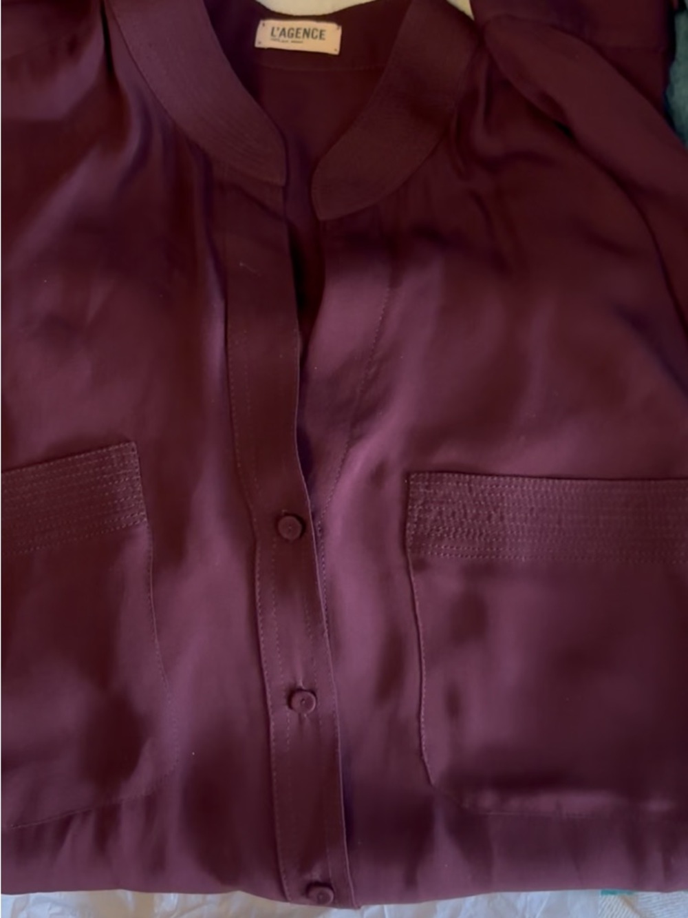 L'AGENCE Silk Button-Down Blouse wine-burgundy 0 EUC!